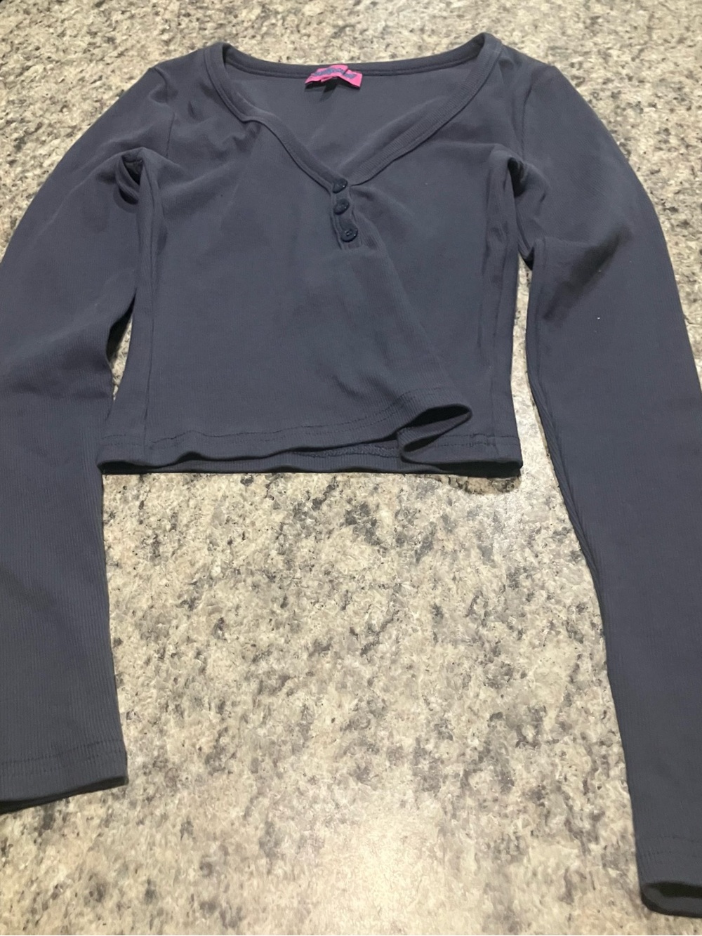 Edikted Long-Sleeve Cropped Henley Top in Dark Grey/Navy